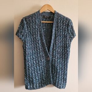 Jones New York Chunky Woven Short Sleeved Cardigan, Women's XL, Turquoise & Aqua